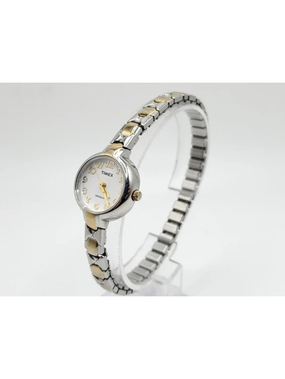 Timex Indiglo Quartz Watch New Battery Silver Tone White Dial Round 19mm